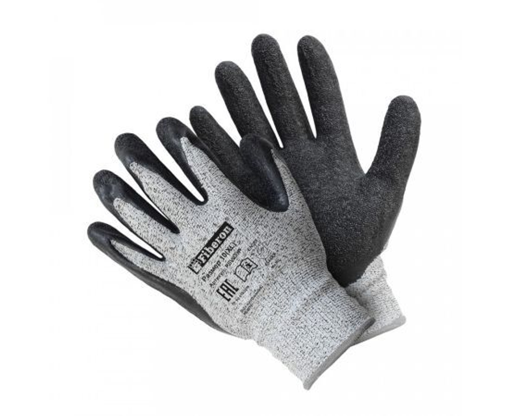 Перчатки сверхвысокая защита от порезов, размер XL(10), стекловолокно, текстурное латексное покрытие PSV039P Fiberon - 1 пара.