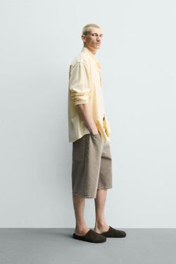 ZARA ДЖИНСОВЫЕ ШОРТЫ BALLOON FIT ИЗ РЕЛЬЕФНОЙ ТКАНИ, ХАКИ