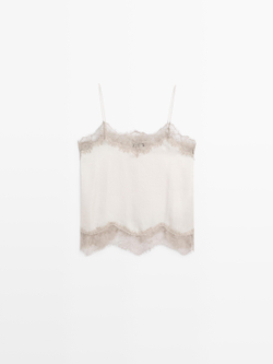 Massimo Dutti Топ из жатой ткани, бежевый