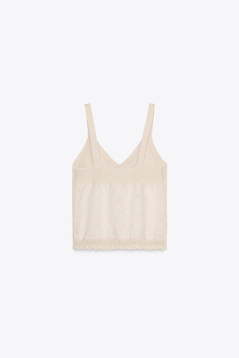 ZARA ТРИКОТАЖНЫЙ ТОП С КОНТРАСТНЫМИ БРЕТЕЛЯМИ, ЭКРЮ