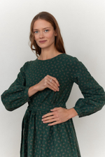 Платье Аврора из фланели для беременных и кормящих, Темно-зеленый с цветами
