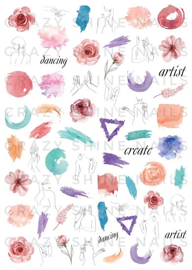 Слайдер-дизайн Crazy Shine Nails mini: Акварель