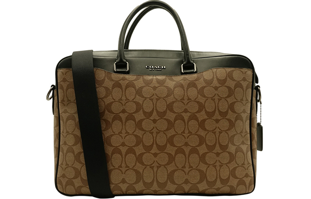 COACH Beckett Coated Canvas With Calfskin Briefcase Large Men"s Dark Khaki & Black