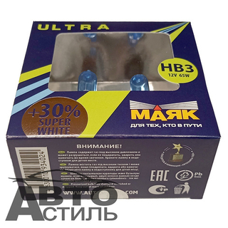 Автолампа HВ3(9005) 12V 55W  Маяк  +30% Super  White 89005SW+30% (к-т)