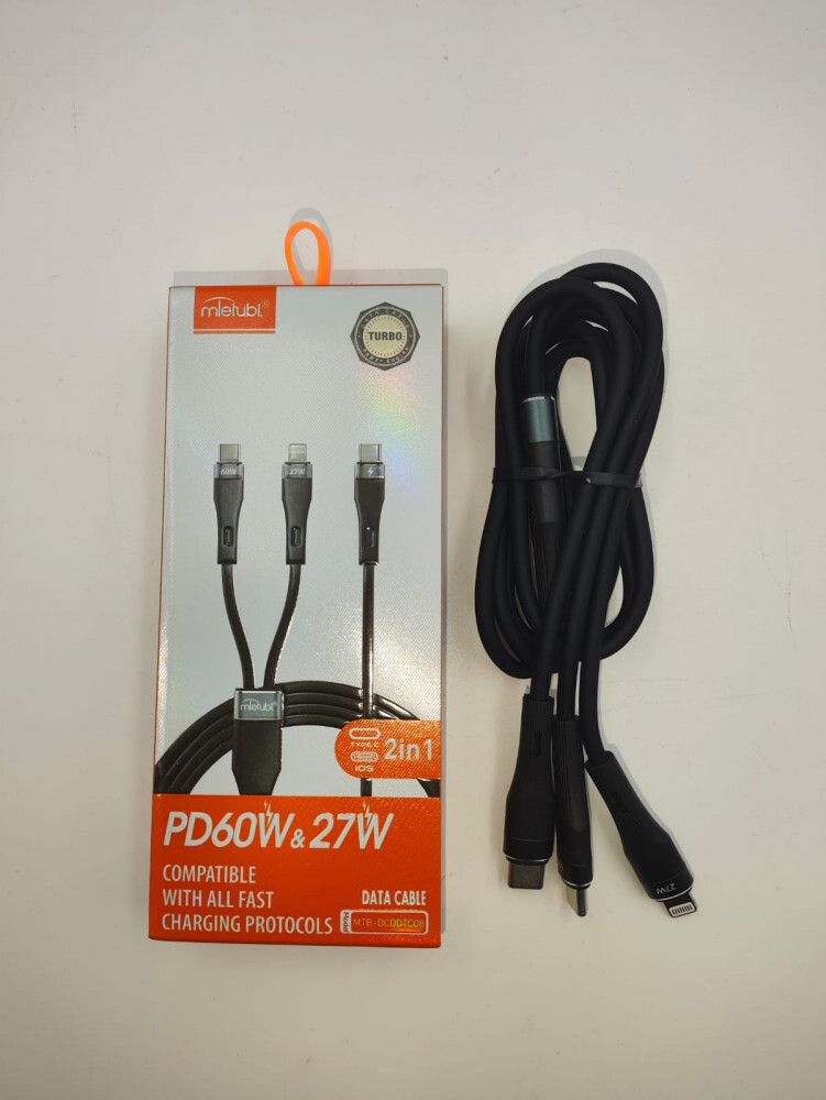 Кабель 2-in-1 Mietubl MTB-DCODTC08 Type-C to Lightning+Type-C PD60W+27W 3A 1.2м Silicone Black