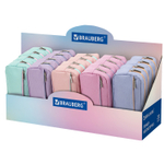 Пенал мягкий BRAUBERG 2 отделения ассорти 5 цветов "Pastel" 21х9 5х5 см дисплей (20 штук в упаковке)