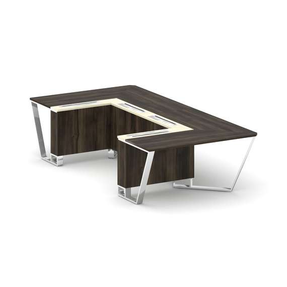 Steel Meet Стол переговорный П-образный MM-PR.B.SP-07P Дуб Мали/Ваниль Глянец/Нержавеющая Сталь/Хром