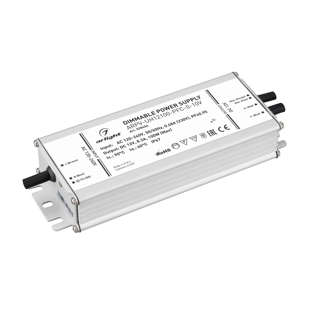 Блок питания ARPV-UH12100-PFC-0-10V (12V, 8.3A, 100W) (Arlight, IP67 Металл, 7 лет) 028454