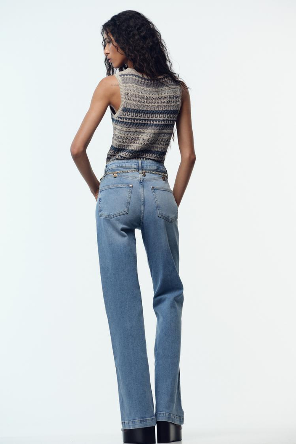 ZARA ТОП БЕЗ РУКАВОВ, ПЕСОЧНЫЙ/СИНИЙ