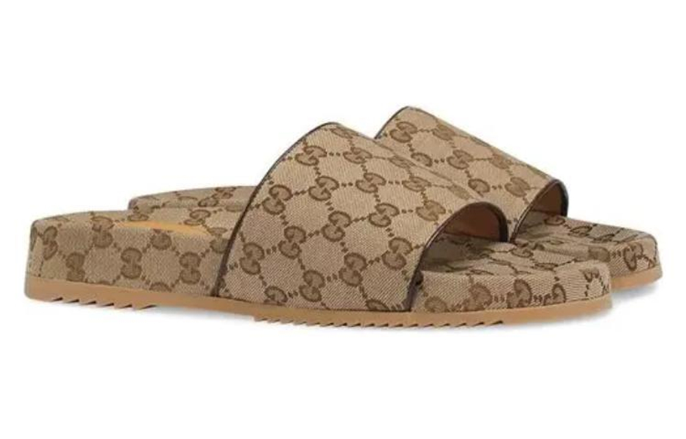 GUCCI Gucci open-toed set with one-word slippers men's ebony color