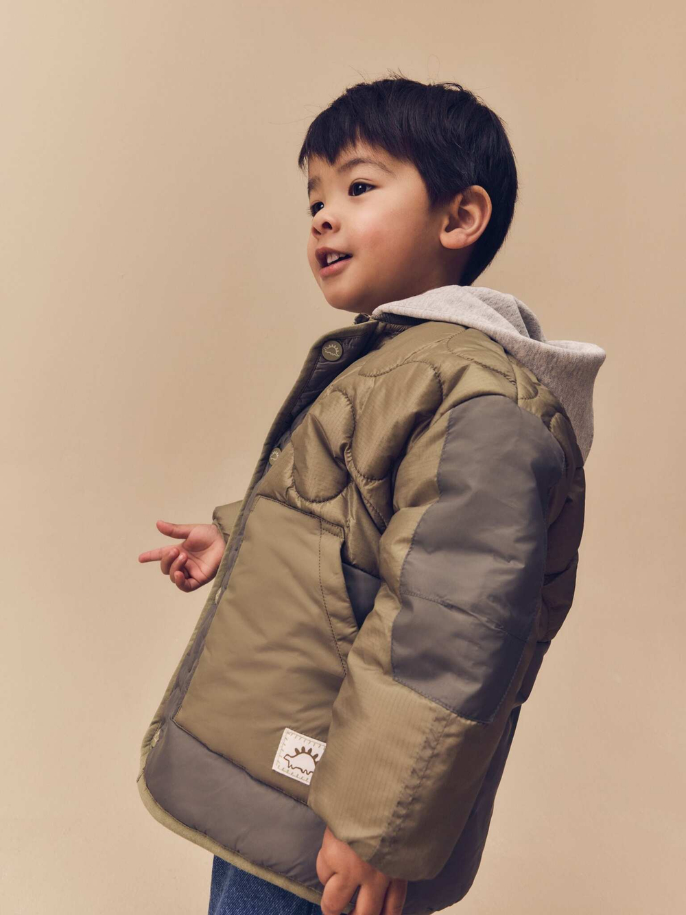 Куртка стеганая с капюшоном для мальчика Next Q60-453, Хаки, Серый