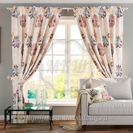 Шторы для гостиной: Луна (арт. BL07-12-02)  - (145х270)х2 см. - бежево-голубые