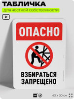 Табличка для частной территории "Опасно, взбираться запрещено", на дом, для участка, организаций и частных территорий, предупреждающая, 40х30 см, Silver Plane x Айдентика Технолоджи