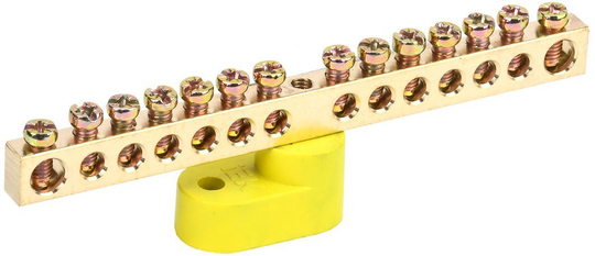 Шина PE "земля" на одном угловом изоляторе ШНИ-6х9-14-У1-Ж IEK