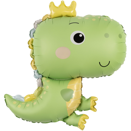 Шар (31''/79 см) Фигура, Динозаврик в короне, Светло-зеленый, Сатин, 1 шт.