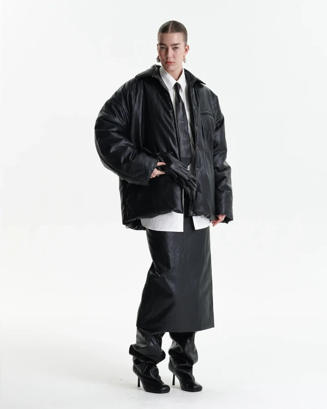 Утепленная куртка-рубашка из экокожи