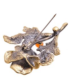 AM-3530 Брошь «Цветок Эшшольция» (латунь, янтарь)