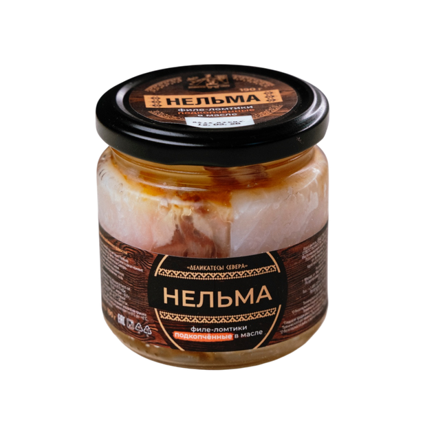 Нельма подкопченая филе-ломтики в масле, 190 г