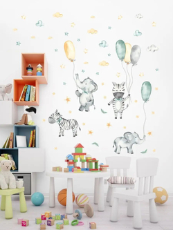 Интерьерные виниловые наклейки большие воздушные шары на стены в детскую, дома, облака, пейзаж