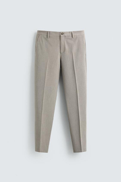 ZARA КОСТЮМНЫЕ БРЮКИ ИЗ РЕЛЬЕФНОЙ ТКАНИ КЛАССИЧЕСКОГО КРОЯ, БЕЖЕВЫЙ