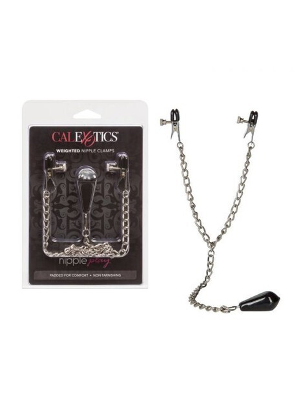 Зажимы-прищепки (украшения) для сосков с цепочкой и утяжелителем Weighted Nipple Clamps (Цвет: черный)