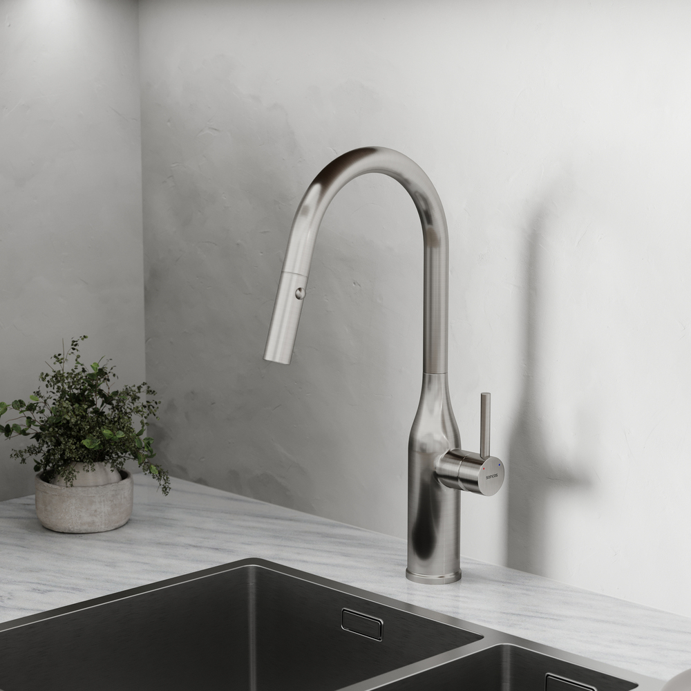 Смеситель для кухни Sancos Grand с вытяжным изливом, цвет нержавеющая сталь, арт. SC4002BNG