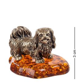 Народные промыслы AM- 698 Фигурка «Пекинес» (латунь, янтарь)