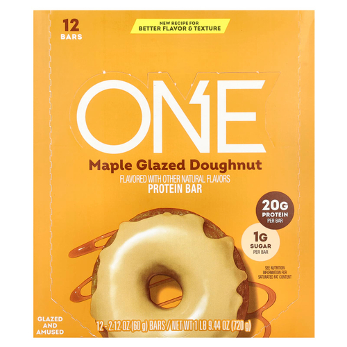 One Brands, Protein Bar, пончик в кленовой глазури, 12 батончиков, 60 г (2,12 унции)
