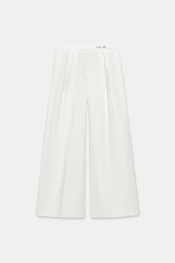 ZARA БРЮКИ WIDE-LEG С ЗАЩИПАМИ — ZW COLLECTION, БЕЛЫЙ