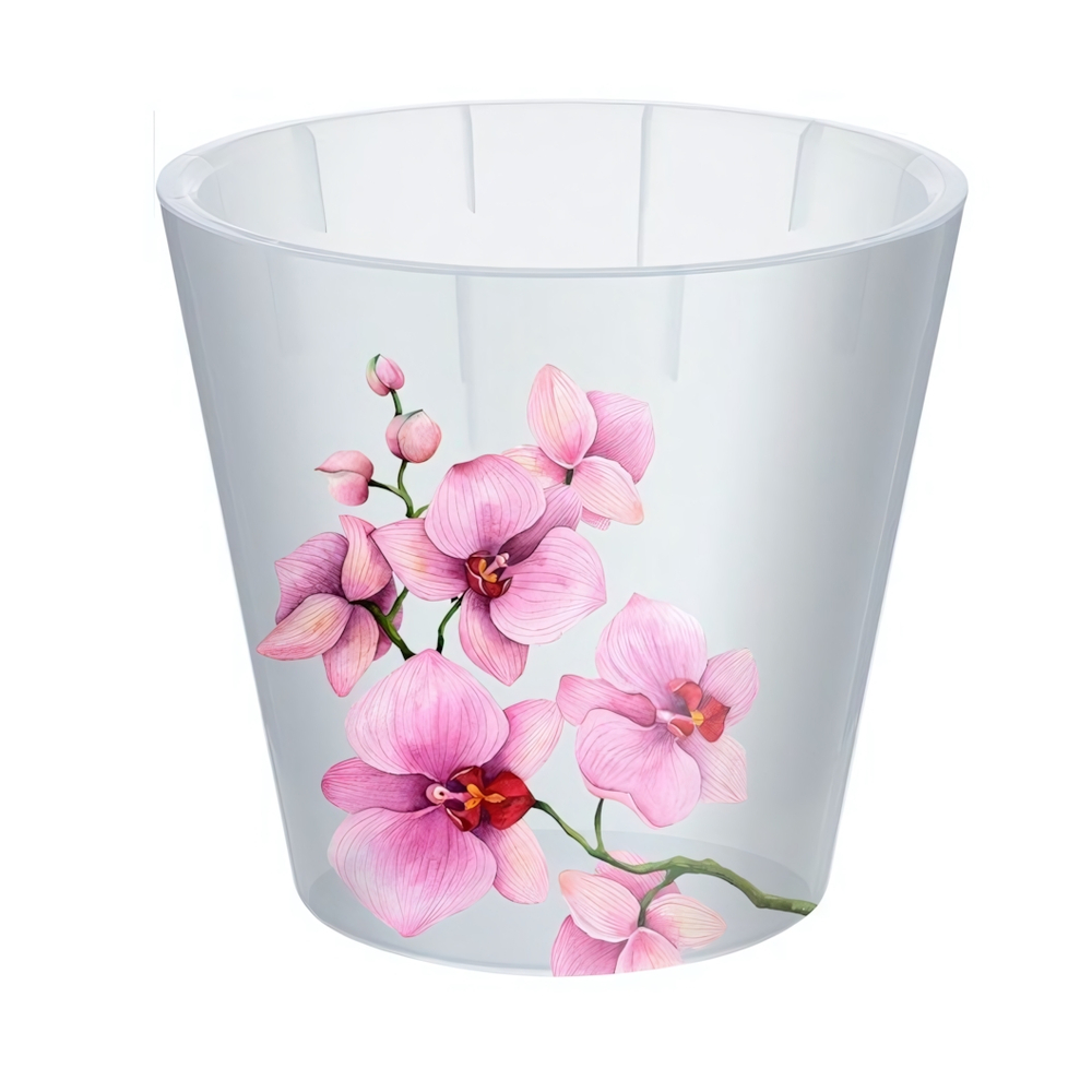 Горшок для орхидей D160мм, 1,6л с дренажной вставкой с декором (белый перламутр)