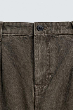 ZARA ДЖИНСЫ STRAIGHT FIT СО СКЛАДКАМИ, СЕРО-КОРИЧНЕВЫЙ