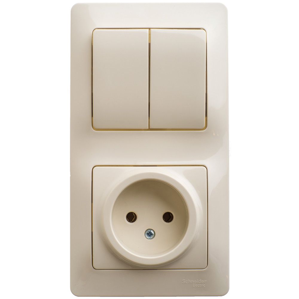 Schneider Electric Glossa Бежевый Блок: розетка и 2-клавишный выключатель IP20 скрытая установка GSL000272