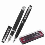 Набор ручек Brauberg Duetto (шариковая 1мм + перьевая 0.5мм), синие, корпус черный