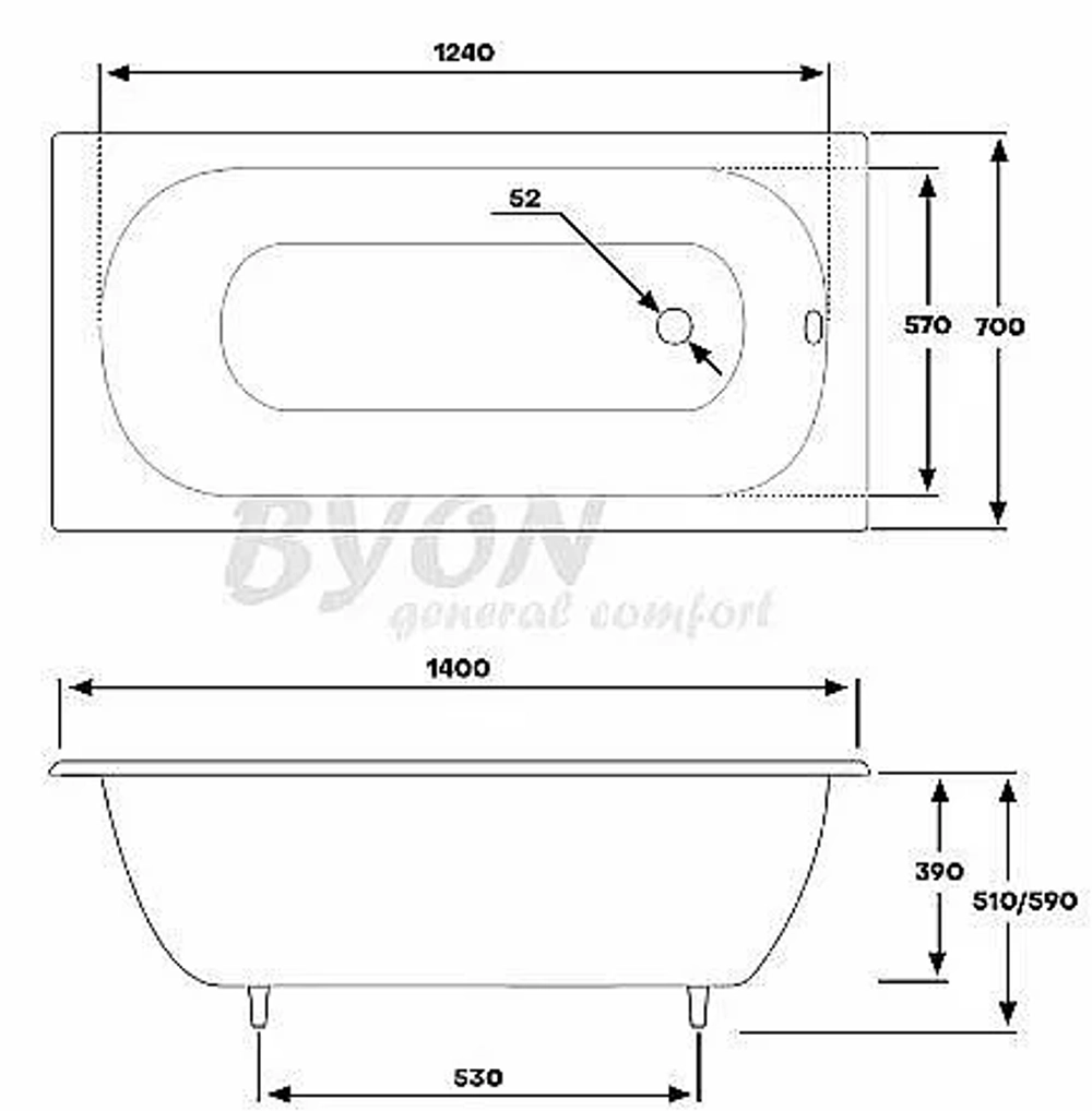 Ванна чугунная BYON B13 V0000217 140x70