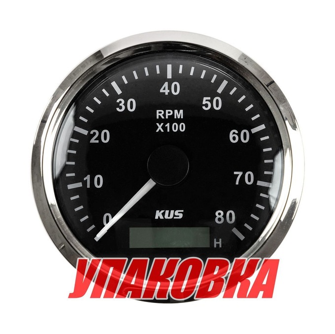 Тахометр 0-8000 об/мин со счетчиком моточасов делитель 1-10, черный циферблат, нержавеющий ободок (упаковка из 30 шт.)