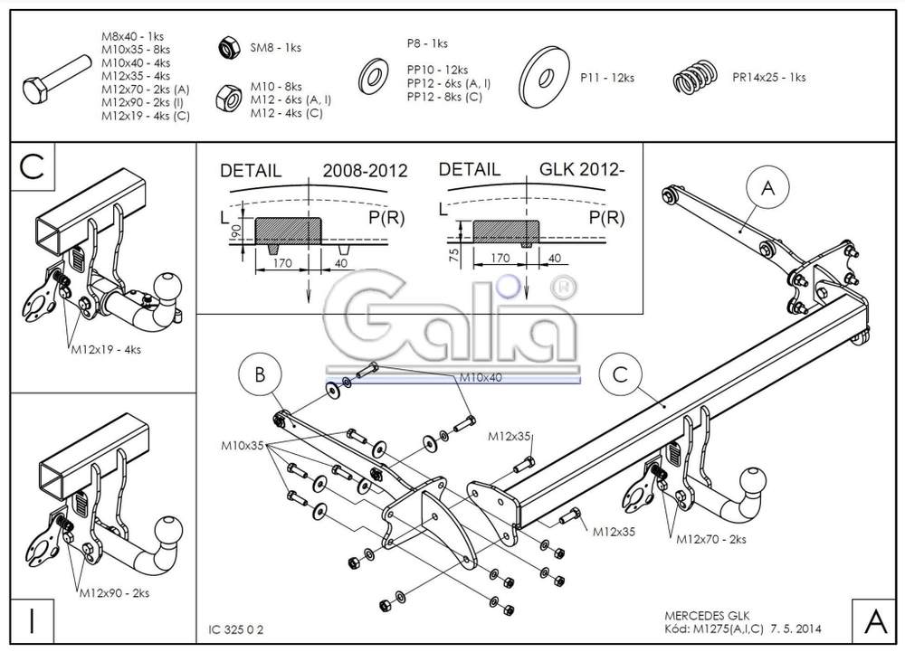Фаркоп оцинкованный Galia M127A для Mercedes GLK-Class 2008-2015(паспорт и сертификат в комплекте)(без электрики)