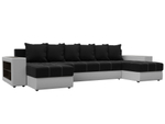 Диван П-образный Дубай полки слева, Черный\Белый, Микровельвет\Экокожа, 31514