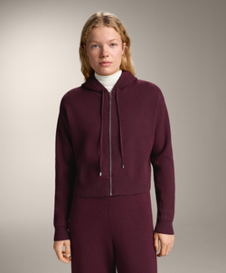 Oysho Вязаная куртка с капюшоном, темно-гранатовый