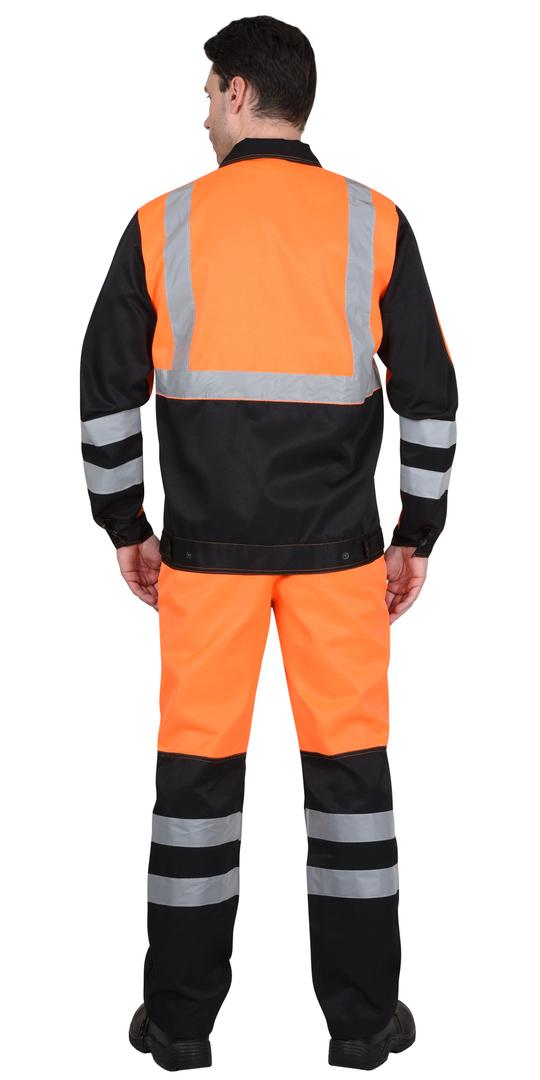 Костюм СИРИУС-МАГИСТРАЛЬ-ЛЮКС куртка кор. с бейджем, брюки, оранжевый с чёрным и СОП