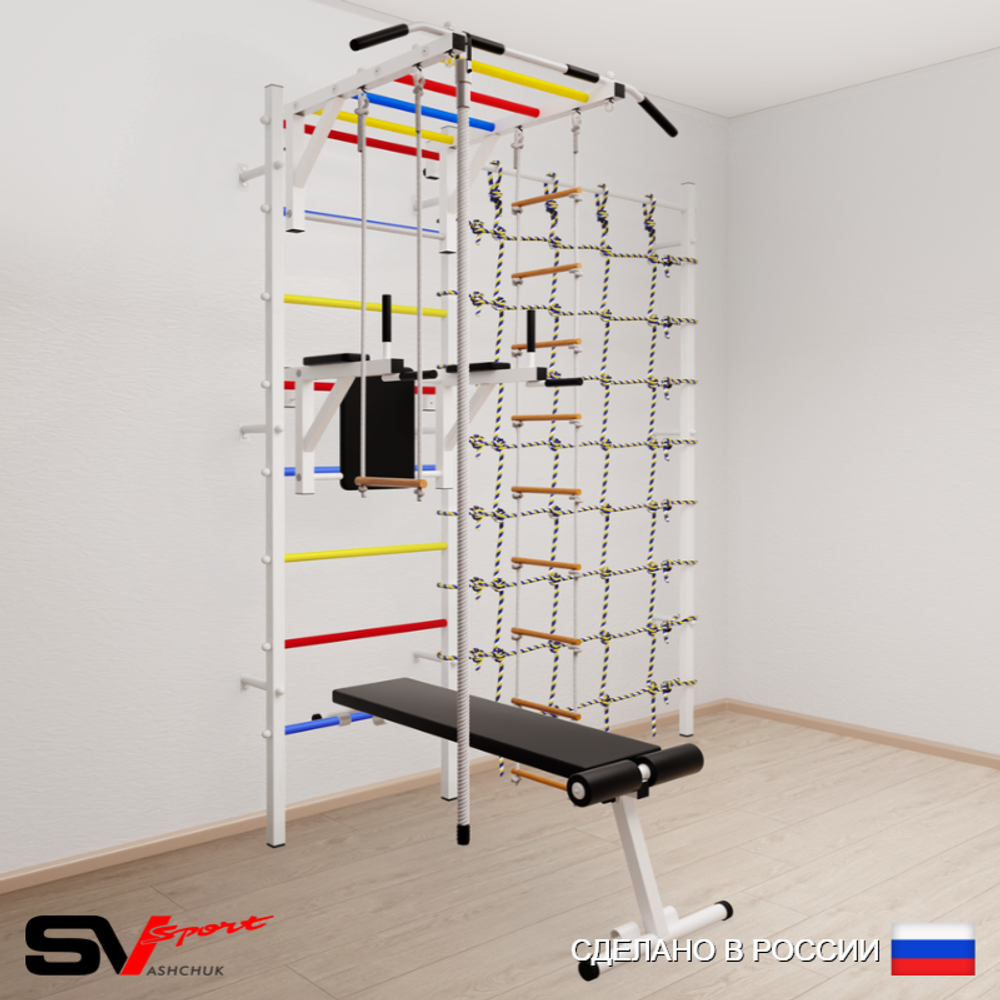 Шведская стенка Sv Sport усиленная 6570 (Турник рукоход/Брусья/Скамья/Канат/Лестница/Трапеция/Канатный лаз)