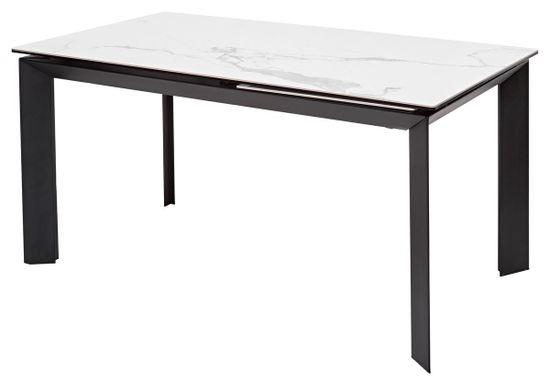Стол CREMONA 140 HIGH GLOSS STATUARIO Белый мрамор глянцевый, керамика/ черный каркас
