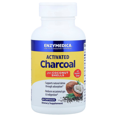 Enzymedica, активированный уголь, 60 капсул