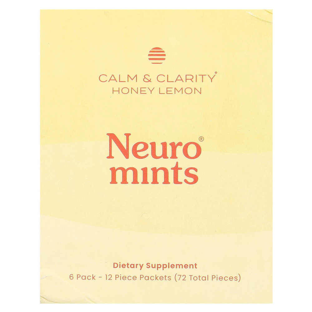 NeuroGum, NeuroMints, спокойствие и ясность, с медом и лимоном, 6 пакетиков по 12 шт.