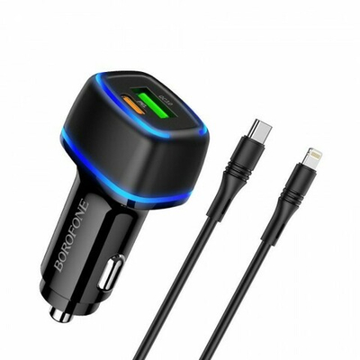 Автомобильная зарядка Borofone BZ14A 3A QC3.0, Type-C/Lightning, 012347 Черный
