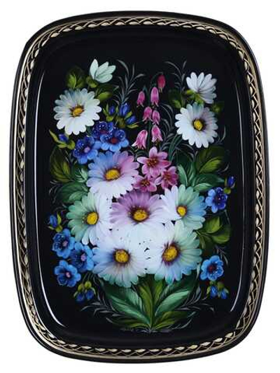 Жостовский поднос декоративный, размер 33х24 см (A12), металлический
