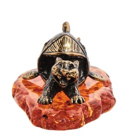 AM-3066 Фигурка «Кот неудачная рыбалка» (латунь, янтарь)