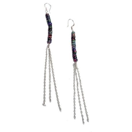 Серьги "Роса" опал черный