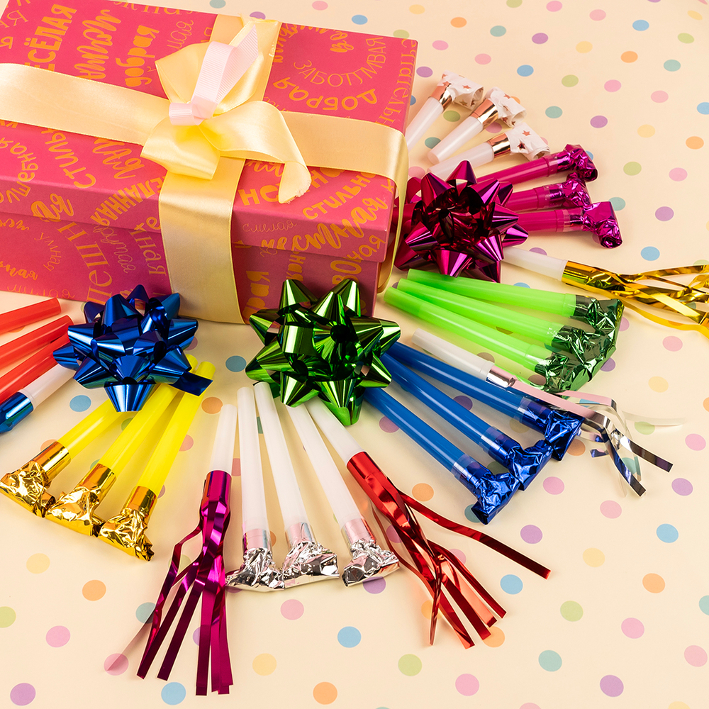 Карнавальные язычки гудки, Шумчики, Желтый/Золото, 11 см, 6 шт.