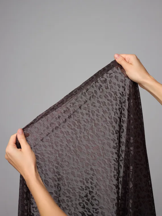 Ткань сетка эластичная, дизайн леопард, глянец, Турция, шоколад