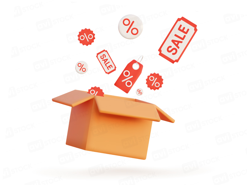 Открытая коробка с купонами и процентами